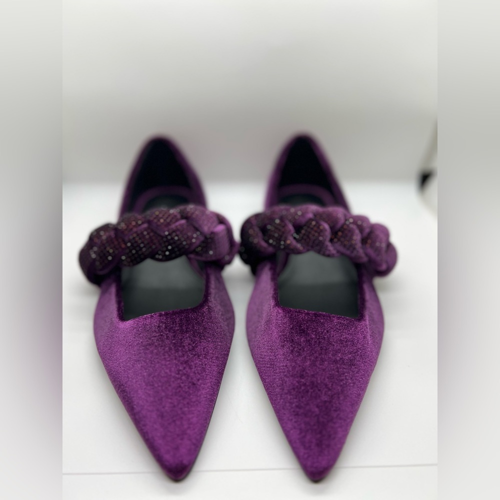 ASOS Design Wide Fit Liberty Plaited Ballet Flat - Purple Velvet